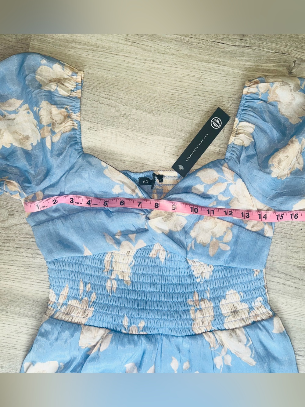 NWT Women's Blue Floral Midi Dress Puff Sleeve Smocked Twist Front A-Line - Picture 6 of 14
